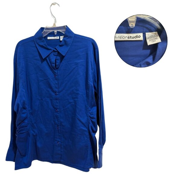 Envision Studio Royal Blue Button-Up Stretch Blouse 3X - Picture 1 of 3
